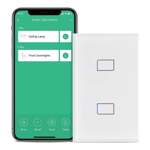 CHECARZHN--NO1-Interrupteur Mural Intelligent Et Tactile , Double À Fil Unique, Sans Neutre Ni Condensateur Requis, Fonctionne Avec Alexa Et Google Home, Commutateur Requis (Commutateur Non Inclus)