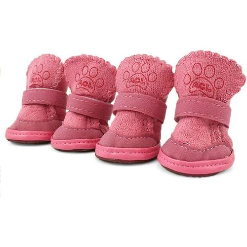 Chaussons Pour Chien Bottes Pour Chien Chaussons Chauds Pour L'hiver Chaussures De Neige En Polaire Épaisse Pour Petits Chiens Chat Pour Temps Froid Étiquette 3 Rose