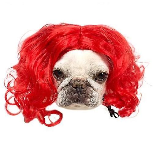 Perruques de chien Chats de compagnie Costumes de cosplay drôles Perruques pour animaux de compagnie réglables pour Halloween, Noël, Séances photo Gros cheveux bouclés ondulés rouges