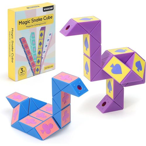 KALANKA-Cube Serpent Magique avec thème Poker, 2 Paquets de 24 Blocs de Cube Serpent Rapide pour remplir Les Sacs de fête, Casse-tête éducatif Serpent Jouets Amusants Cadeaux de fête (Violet & Bleu)