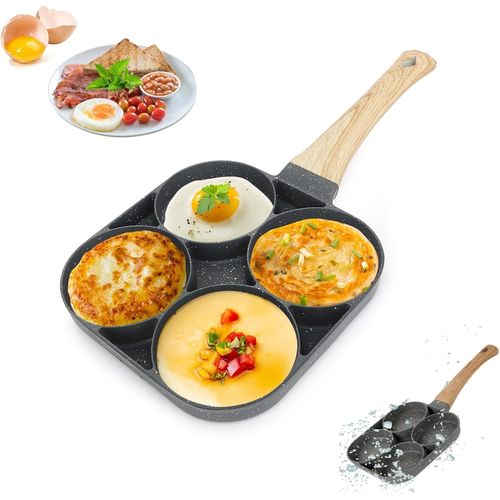 KALANKA-Poêle à Pancakes, Poele a Pancakes de 4 Trous Appareil Antiadhésive Poele a Crepe pour Pancakes & Hamburger & Omelette, Poele Pancake pour Cuisinière à Gaz et Induction pour Oeuf
