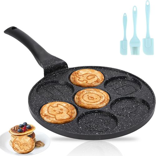 KALANKA-Poêle A Pancakes,26cm 7 Trous Poele Oeuf Au Plat,Poêle A Oeufs Au Plat Avec Brosse A Huile Grattoir,Poele A Pancakes Antiadhésive Pour Cuisinière à Gaz,Oeuf Au Plat,Hamburge