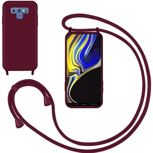 Kal-Coque Pour Samsung Galaxy Note 9 Avec Cordon,Souple Silicone Housse Avec Bandoulière En Nylon, Réglable Lanyard Case Protection Complète Cover Etui Antichoc Protection,Rouge