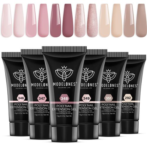 Kalanka-Modelones Polygel Paillet¿¿ Rose Nudee 6 Couleurs 15 Ml Poly Gel Pour Ongles Faux Ongles Extension Construction Vernis Semi Permanent Quick Building Extender Gel Kit Pour Manucure Nail Art Deb 