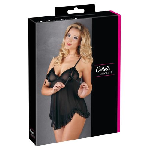 Nuisette Froufrous Et String Noir Xl