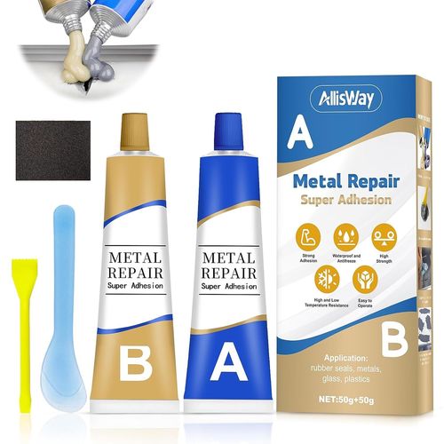CHECARZHN--NO1-Colle Metal, Soudure A Froid Metals, Colle Metal Extra Forte, Super Glue, Convient Pour La Réparation Des Fissures, De L'Usure, Etc, De Divers Matériaux Métalliques, 50G + 50G