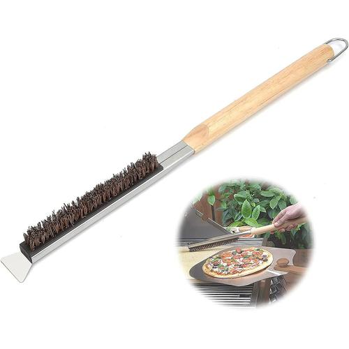 Brosse pour four à Pizza, brosse de nettoyage de pierre à pizza avec grattoir, brosses à barbecue manche en bois, outil de cuisson portable pour barbecue en plein air