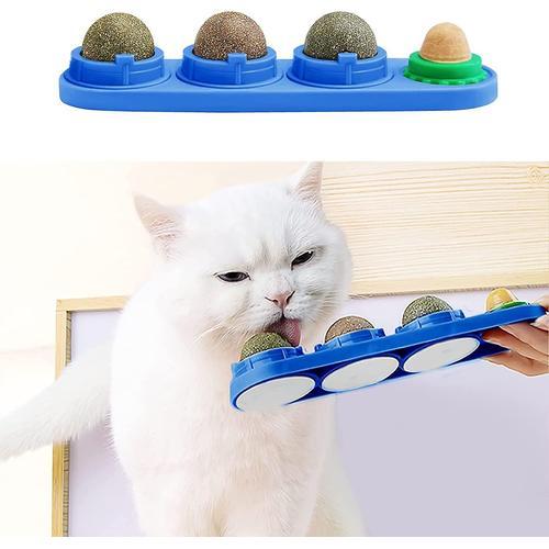 Jouet De Boule D'herbe À Chat Jouet De Boule De Mur D'herbe À Chat, Boules D'herbe À Chat Rotatives Comestibles Léchant Des Jouets De Friandises Pour Chats Kitty Bleu