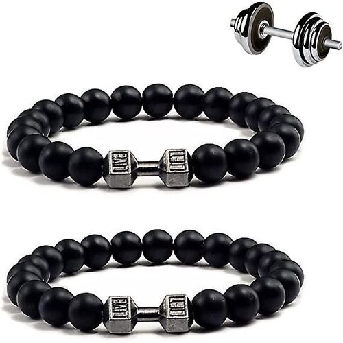 Bracelet D'haltères Traintough, Bracelet De Perles D'anxiété De Roche Volcanique Ensemble De Pierre De Lave Volcanique Noire Naturelle Cadeaux Pour Hommes Femmes Haltères En Pierre Volcanique Noir