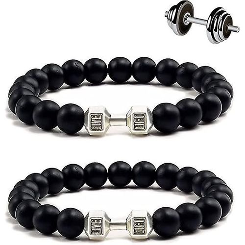 Bracelet D'haltères Traintough, Bracelet De Perles D'anxiété De Roche Volcanique Ensemble De Pierre De Lave Volcanique Noire Naturelle Cadeaux Pour Hommes Femmes Haltères En Pierre Volcanique Argent