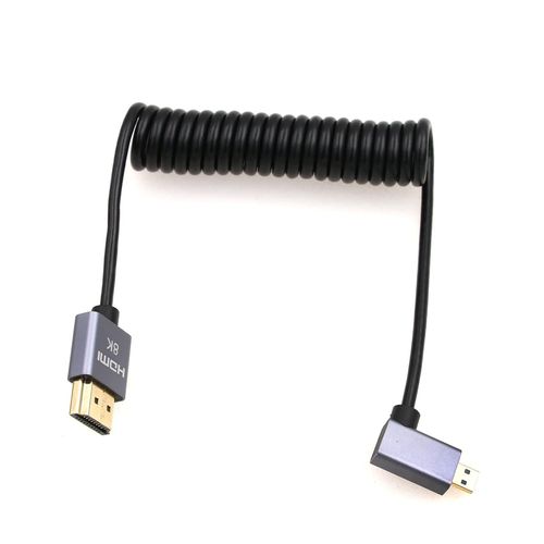 ERYI-Câble 8K 2.1 Hdmi Vers Micro Hdmi À Angle Gauche Haute Vitesse 48 Gbit/S Câble Spiralé Pour Atomos-Ninja-V 4K-60P Record 48Gbps Hdmi Pour Canon-R5C, R5, R6