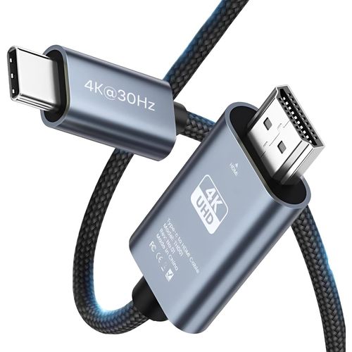 ERYI-Câble Usb-C Vers Hdmi 2M - 4K@30Hz - Câble Tressé Usb 3.1 Type-C Vers Hdmi - Adaptateur Thunderbolt 3 Pour Macbook Pro/Air, Iphone 16/15, Ipad Pro, Imac, Samsung Galaxy, Chromebook