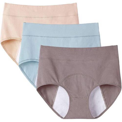 3 Pièces Pantalons Menstruels Flux Lourd Femmes Culottes Étanches Coton Sous-Vêtements Menstruels Femmes Slips Menstruels 2xl Bleu Beige Marron
