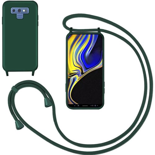 Kal-Coque Pour Samsung Galaxy Note 9 Avec Cordon,Souple Silicone Housse Avec Bandoulière En Nylon, Réglable Lanyard Case Protection Complète Cover Etui Antichoc Protection,Vert