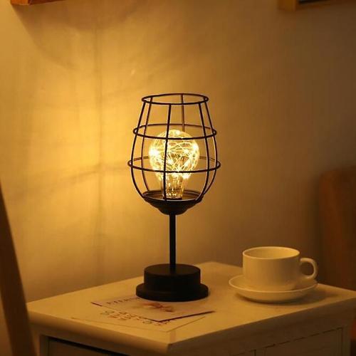 Lampe De Table En Fil M¿¿Tallique Noir, Style Moderne En Cage De Panier En Fer