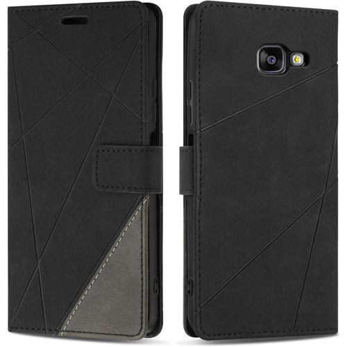 Kal-Coque Pour Galaxy A5 2016, Protection Housse Etui En Cuir Pu Portefeuille Livre Pour Galaxy A5 2016, Emplacements Cartes, Fonction Support, Noir