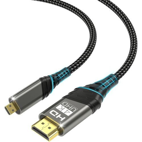 ERYI-Micro Hdmi Vers Hdmi Câble 2M,4K @ 60Hz 3D 1080P Câble Type D Vers A Prend En Charge Ethernet,3D,Hdr Et Arc,Micro Hdmi Vers Hdmi Compatible Avec Raspberry Pi 5/4,Caméras A6300 A6400,Hero,Yoga,Od