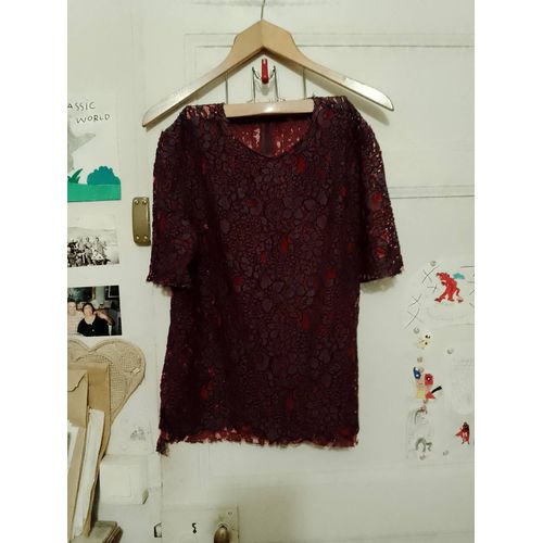 Top En Dentelle Gris/Rouge 38 M Zara Woman.