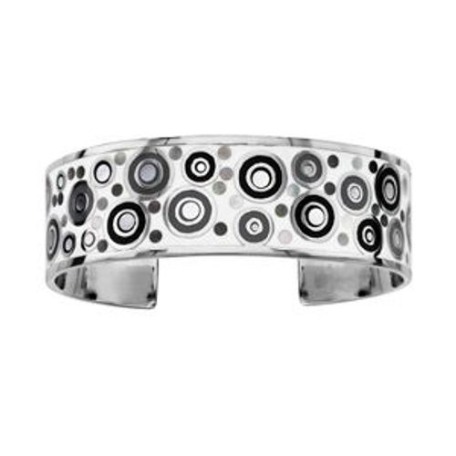 Bracelet Acier Stella Mia Ronde Pendante Résine Motif Rond Noir Et Blanc Avec Nacre Diamètre 59mm Interieur