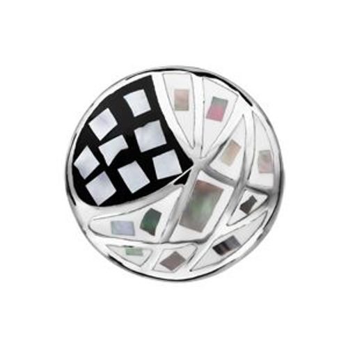Bague Acier Ronde Stella Mia Dégradé Noir Et Blanc Et Nacre Blanche