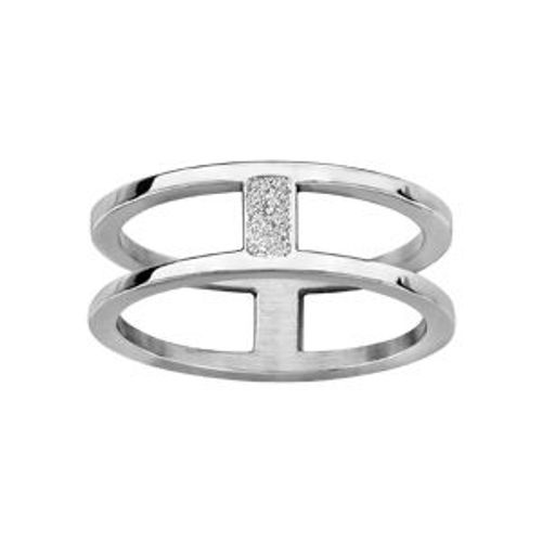 Bague Acier 2 Anneaux Ajourés Glitter Blanc