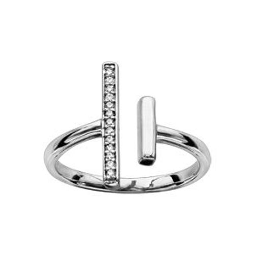 Bague Argent Rhodié 2 Barrettes 1 Avec Oxydes Blancs Sertis