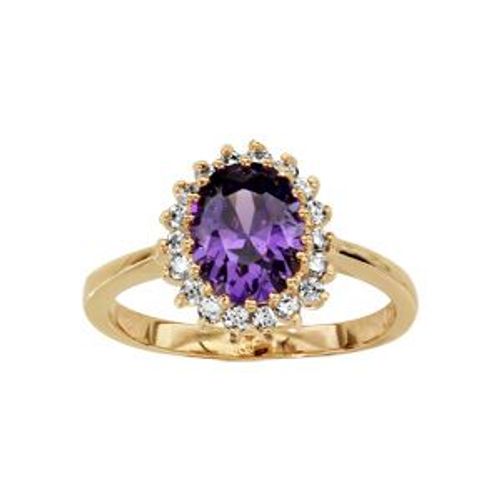 Bague Plaqué Or Forme Ovale Oxyde Violet Et Contour Oxydes Blancs Sertis