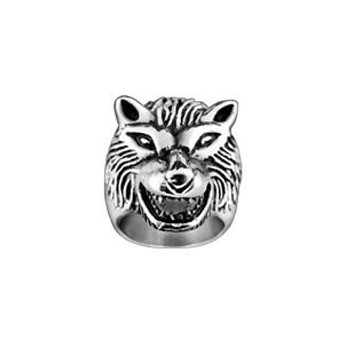 Bague Acier Tête De Loup Patiné