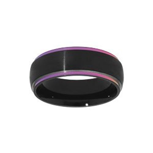 Bague Acier Et Pvd Noir 2 Bords Reflet