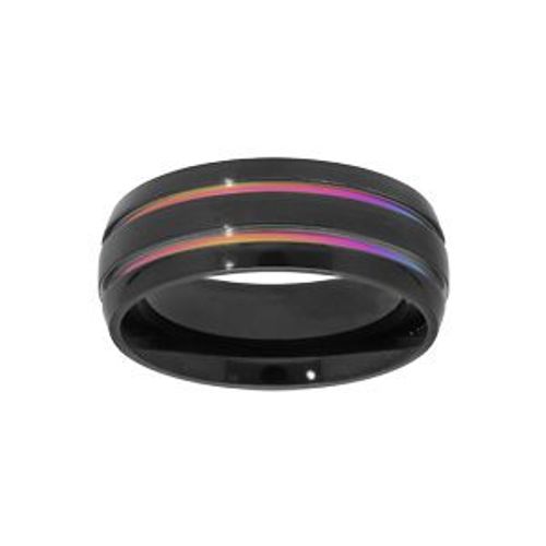 Bague Acier Et Pvd Noir 2 Filets Reflet