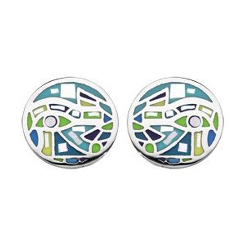 Boucles D'oreilles Tige Acier Stella Mia Ronde Résine Vert Et Nacre