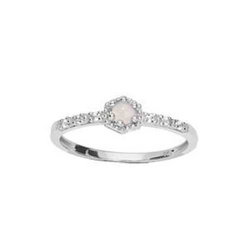 Bague Argent Rhodié Opale Véritable Et Oxydes Blancs Sertis