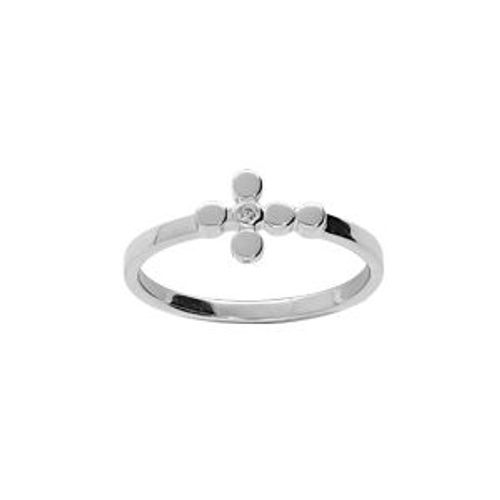 Bague Argent Rhodié Croix 1 Oxyde Blanc Serti