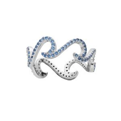 Bague Argent Rhodié Vague Oxydes Bleus Sertis