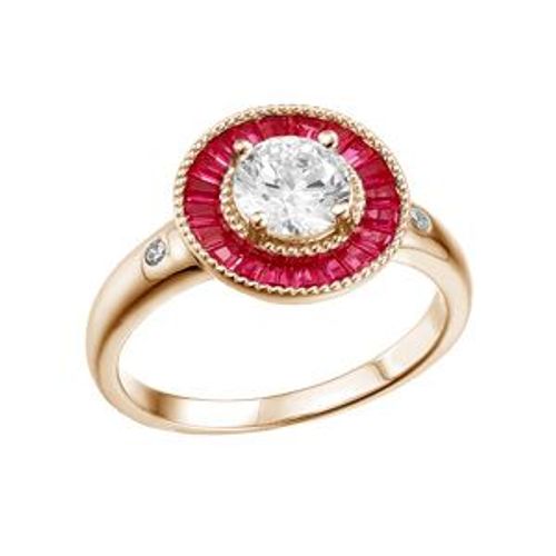 Bague Plaqué Or Ronde Centre Oxyde Blanc Et Contour Oxydes Rectangulaires Rouges