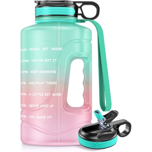 Bouteille D'eau De Motivation Avec Marquages De Temps Et Paille, 2,2 L, Grande Carafe D'eau De Sport Avec Poignée, Sans Bpa, Étanche Pour Fitness, Salle De Sport Et Sports De Plein Air, Vert