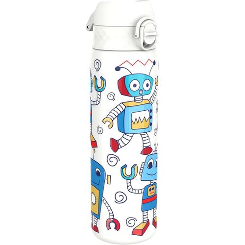 Gourde Inox Léger, 600ml, Non Isolé, Anti-Fuite, Facile À Ouvrir, Verrouillage Sécurisé, Lavable Au Lave-Vaisselle, Poignée De Transport, Durable, Acier Inoxydable, Motif 3d Robots