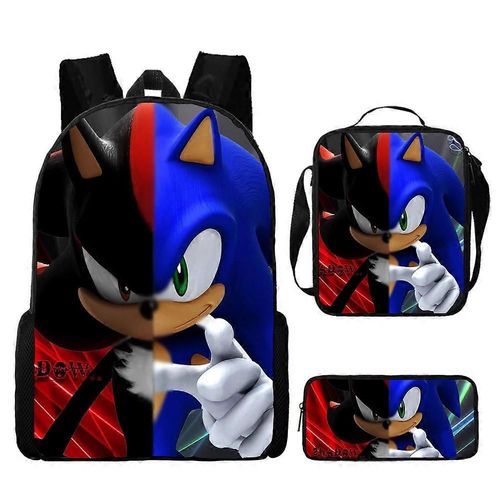 Sac a dos Sonic, sac d'ecole primaire Sonic, sac a lunch, trousse a crayons, ensemble de trois pieces 11-NMAOV