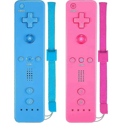 Lot De 2 Manettes Sans Fil Classiques Compatibles Wii Et Wii U, Avec Etui En Silicone Et Dragonne (Rose Et Bleu)