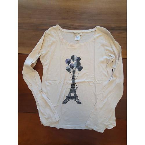 Tee-Shirt Ml Soft Grey Motif Tour Eiffel