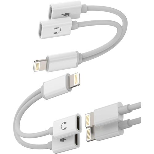 THEF-Adaptateur Lightning Jack 2en1(Lot de 2) Chargeur Casque Double Prise Accessoire Cable Ecouteur iPhone Certifié Apple MFI Adaptador Voiture Audio Auxiliaire pour 14 13 12 11 Pro Max 7 8 Plus X I