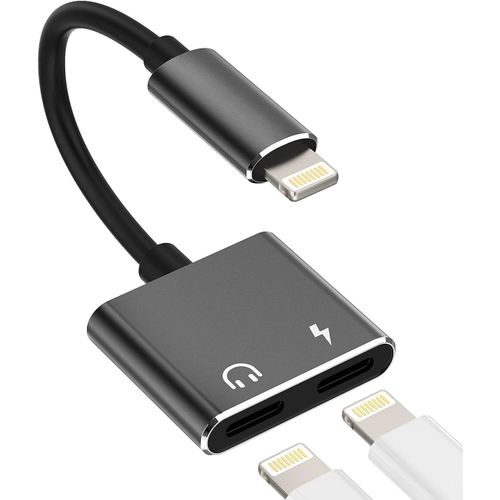 Thef-Adaptateur Ecouteur Iphone(2en1)Lightning Jack Chargeur Double Prise Cable Certifié Apple Mfi Accessoire Voiture Audio Casque Aux Charge Adapter Câble Pour 14 13 12 11 Pro Max 7 8 Plus X Xs Ipad