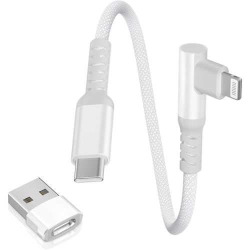 Thef-Câble Chargeur Usb C Vers Lightning 0.3m 90 Degrés Avec Adaptateur Usb A,Coudé Cordon Type C Pd Angle Droit Charge Rapide Pour Ipad 8 9 Génération Iphone 11 12 13 14 Pro Max