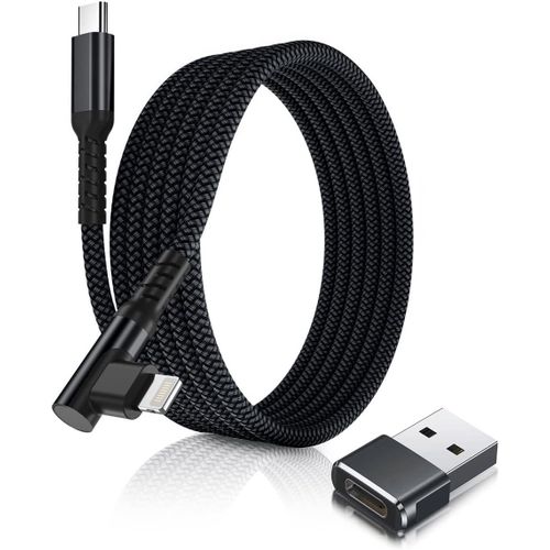 Thef-Câble Chargeur Usb C Vers Lightning 3m 90 Degrés Avec Adaptateur Usb A,Coudé Cordon Type C Pd Angle Droit Charge Rapide Pour Ipad 8 Génération Iphone 11 12 13 14 Pro Max