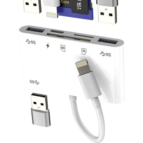THEF-Adaptateur Carte SD Pour IPhone (6en1) Lecteur Carte Micro SD USB Lightning Chargeur Pour Apple Pour IPad Compatible Avec Samsung Appareil Photo Compact Flash Lecteurs Mémoire TF OTG Card Reader