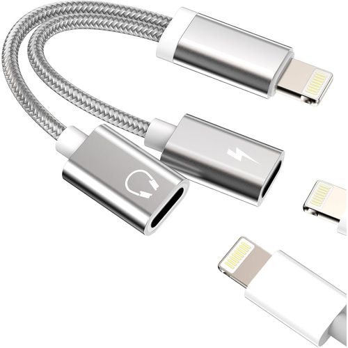 THEF-Adaptateur Prise Chargeur pour Iphone(2en1)Double Lightning Ecouteur Câble Jack Splitter Certifié pour Apple MFI Audio Voiture Auxiliaire Accessoires 14 13 12 11 Pro Max 7 8 Plus X SE XS XR pour