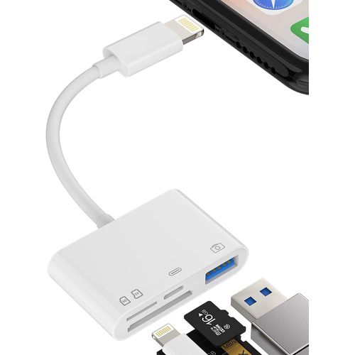THEF-Adaptateur Lightning Micro SD Lecteur Cartes SD 4in1 Chargeur Carte Lecteur USB 3.0 Jack Clé Télécharger Photo Pour Apple iPhone 14 13 12 11 Pro Max 7 8 Plus X Pour iPad Air Tablette Accessoires