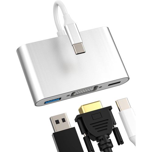 THEF-Adaptateur USB C Vers VGA(3 en 1)USB OTG 3.0 Pour Apple IPhone 16 15 Pro Max Prise Type C Hub PD Chargeur Câble Thunderbolt Pour Ipad Splitter Stick Multiport Connecteur 4K Display Projecteur TV