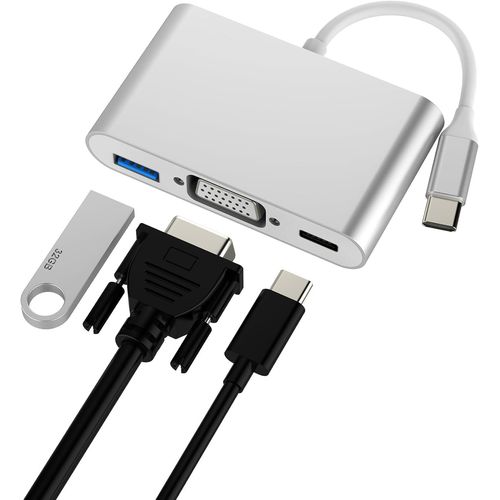THEF-Adaptateur USB C Vers VGA USB(3 en 1)pour Apple OTG 3.0 Câble Type C Chargeur MacBook Pour iPad Pro Connecteur Pour iPhone 16 15 Pro Max Projecteur TV Écran Display Splitter Thunderbolt Converti