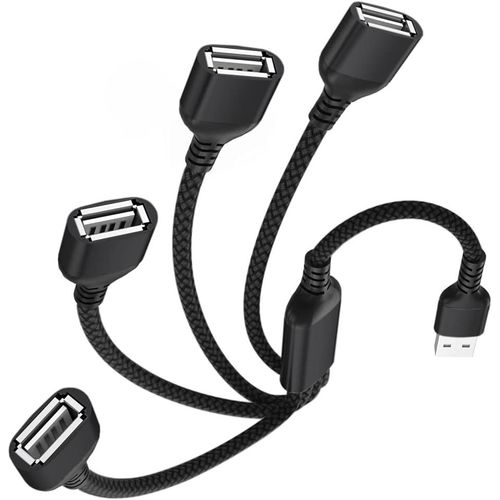 Thef-Câble Usb Splitter 4 Ports 0.3m,4 En 1 Type A Mâle Vers 4 Femelle Répartiteur Nylon Multi Cordon Multiple Porte Multiprise Extender Hub Chargeur Split Pour Mac,Pc,Tv,Car,Ps4 Ps5,Xbox One X/S